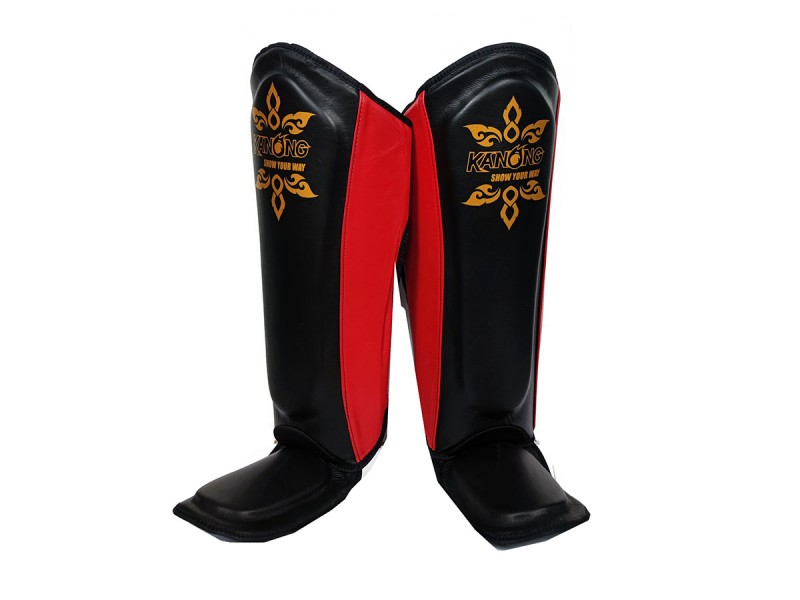 Kanong Cowhide Boxing Shin Pads for Training : Red/Black